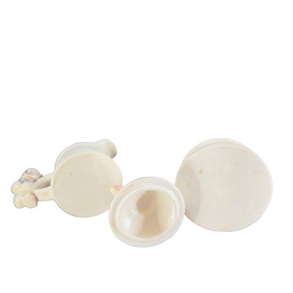 1980s Ceramic Sugar And Creamer Set 2 With Cute Whimsical Teddy Bear On Top - Picture 5 of 15